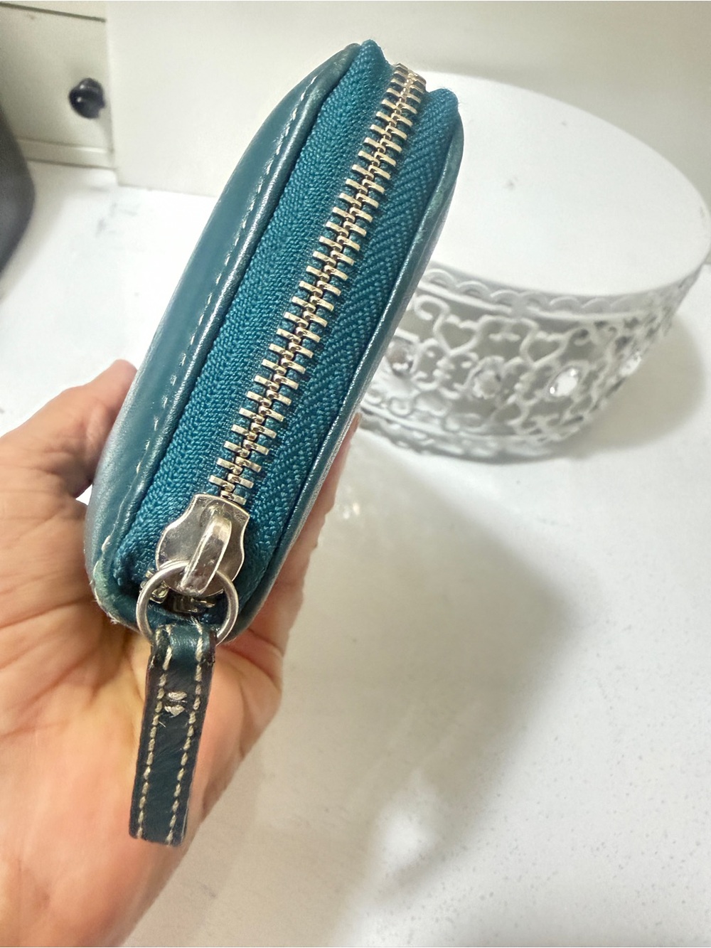 Coach Leather Zip Wallet in Teal - Picture 4 of 10